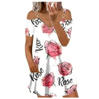 Ženske haljine Mini a-line kratkih rukava modna V-izrez ljetna cvjetna haljina bijela m