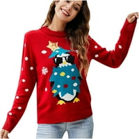 Chiccall ružni božićni džemperi za žene, casual dugih rukava CREW CACT Funny Predivan pingvin ispis