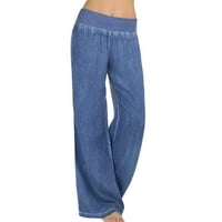 Ženske hlače šuma Casual visoke struk elastičnosti traper široke noge Palazzo hlače Jeans pantalone