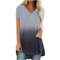 Penskaiy ženska modna gradijentska štampana bluza V-izrez kratki rukav labav majica TOPS T -SHIrts za