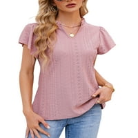 Ženska majica kratki rukav ljetni vrhovi V izrez T majica Prozračna pulover Holiday Bluuse Pink 2xl