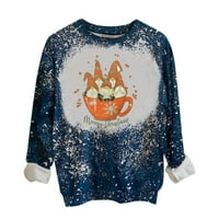 Moonker Blue Boodie Duksevi Duksevi za žene Božićni print Modni dugi rukav duks pulover TOP S