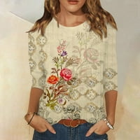 Ženske vrhove rukava Crewneck Cute košulje Ležerne prilike Trendy Tops Tri guarter Dužina majica Ljetni pulover Chmora