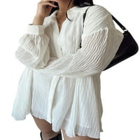 MubIneo ženski gumb dolje haljina s majicama, dugi rukav V izrez sa punim bojama plutaju bluza