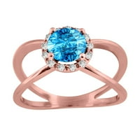 Aonejewelry 0. Carat okrugli plavi Topaz i dijamantni prsten u 10K čvrstih ruža, bijelog i žutog zlata