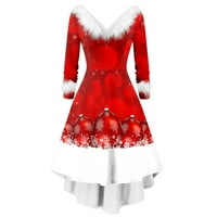 Gotyou ženska modna božićna plišana s dugim rukavima V-izrezom nepravilne haljine crvene 2xl