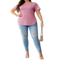 Osnove čvrste majice Ženski plus kratki rukav okrugli izrez zakrivljeni rub 0xl Pink