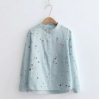 Wendunid majice za žene Modni dugi rukav gumb za ispis Korejska majica casual labava bluza plava m