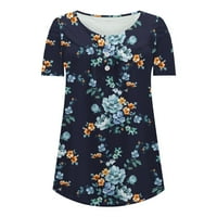 Ženski vrhovi cvjetni ispis Sakrij trbušni tunik Ljeto kratki rukav majice slatka cvijeća Henley majica povremene haljine za gamaše