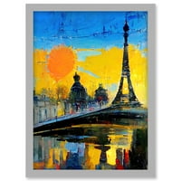 Moderni svijetli sažetak Pariz na izlasku iz Cityscape Eiffel Tower Artwork uokvirenog zid Art Print