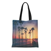Canvas Tote Bag Coast California Beach Sunset Ocean Pacific Palm Drveće Pilo za višestruke prehrambene rame Trgovinske torbe