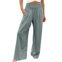 Absuyy ženske labave hlače sa širokim nogama visoki struk ravno hlače Ležerne hlače plava veličina xxxxxl