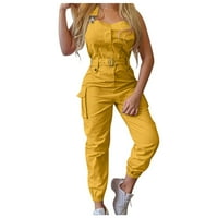 Ljetne haljine kaiševe hlače Čvrsta boja džepna dizajna kombinezon moda podesiva stražnju žutu haljinu
