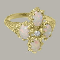 Britanska napravljena 9k žuto zlatni prirodni dijamant i Opal Womens Ring - Veličina Opcije - Veličina 5,75
