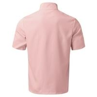 Muška majica Proljeće i jesenski gumb Okrugli izrez Čvrsta boja Bluza Kratki rukav Top košulje od dna