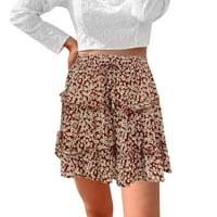 Žene Ljeto Slatka suknja visoka struka suknje cvjetne print ljuljačke plaže ruffles mini suknja