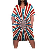 Lovskoo Ženske dame 4. jula vrhovi američke zastave zvijezde Top sunčeve haljine casual s kratkim rukavima