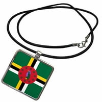 3Droza Zastava Dominice - Dominikanski Karipski ostrvo - Nacionalni grb za ptice - Sisserou Parrot na zelenoj - ogrlica sa privjeskom