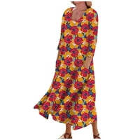 FOPP prodavač Ženska casual udobna cvjetna tri četvrtina pamučna džepa dress Vermilion L