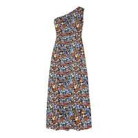 Holloyiver Ljetne haljine za žene Trendy Jedno ramena bez rukava cvjetni print Maxi haljina Djevojke