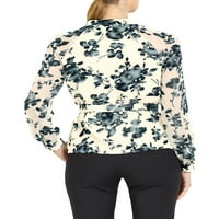 Allegra K ženska radna majica ključana ovratnik dugih rukava cvjetna bluza s dugim rukavima