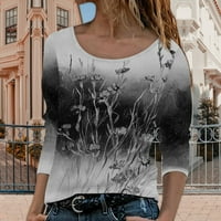 Ženski vrhovi majice Žene žene Žene dugih rukava okrugli vrat cvjetni ispis majica Top aktivne majice
