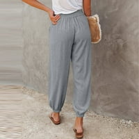 Ženske pamučne posteljine lounge hlače Čvrsta labava elastična struka jogger hlače casual plus veličine