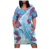 Strugten Ženska ljetna moda Tanak Ispis V-izrez Džep kratkih rukava Velika haljina Maxi haljina za žene
