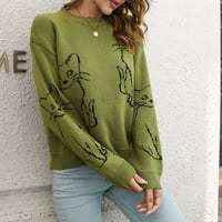 Džemper za žensko-posadu izrez dugih rukava jednostavnim pletenim vrhovima pad ramena Top pulover tiskani
