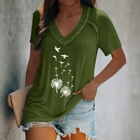 Ženski vrhovi v-izrezani ispisana bluza Neovisnosti Dame Modni kratki rukav ljetni zeleni 4xl