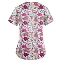 Žene Ljetne bluze Ženska V-izrez Kratki rukav Pulover Tunic Tops Modne ležerne majice Tee Pink 5xl