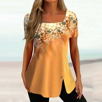 Yyeselk Ženske vrhove Dressy Casual kratkih rukava Kvadratni izrez Udobne bluze Trendi Fancy Cvjetni