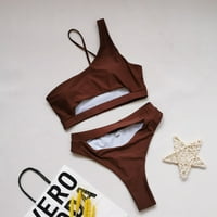 Hinvhai kupaći kupaći komisionici, ženski bikini čvrsti set kupaći kostim dva napunjena soild kupaćih kupaćih kupa za plažu smeđe xl