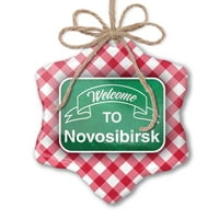 Ornament tiskani jedno strani zeleni znak Dobrodošli u Novosibirsk Božić Neonblond