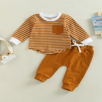 Jaweiwi Toddler Boys Jesenska odjeća set dugih rukava s prugama s prugama majica + hlače od pune boje,
