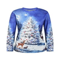 Uerlsty Womens Božić Santa Print Tops dugih rukava Xmas Pumty Blue Shirt Majica