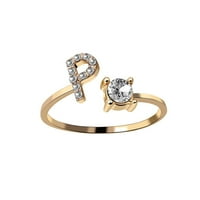 Prstenje početnog slova za žene Djevojke, Podesivi prstenovi za podešavanje zlata za žene Diamond Circon