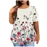 Tobchonp casual modni top za žene ugodno pulover majica za žene cvjetne tiskane majice za žene bež xxl