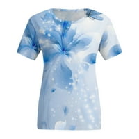 Apepal ljetne bluze za žene, žensko ljeto kratkih rukava Crewneck casual tiskani bluzes nebeski plavi xl