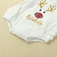 MA & Baby Božićna novorođenčadi Baby Girl Romspers Deer Print Fly Ruffles Tumpsuits BodySuits + Traka