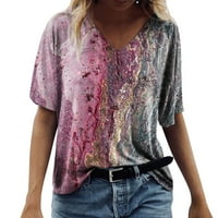 Ženske vrhove kratkih rukava modna bluza Grafički otisci Žene Ljeto V-izrez T-majice Tunika Tee Siva