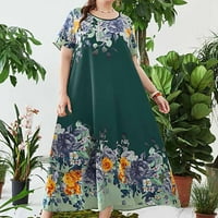B91XZ Ljetne haljine za žene ženske plus veličina cvjetna turska haljina okrugla vrat dugih rukava linijska