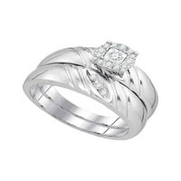 Čvrsta 10k bijelo zlato i njezina okrugla Diamond Solitaire Usklađivanje par tri prstena za angažman