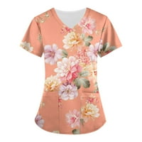 Bluze kratkih rukava grafički radna odjeća otiska modni vrhovi V-izrez za žene ružičaste m