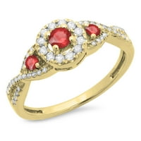 DazzlingRock kolekcija 10k Ruby & White Diamond Dame Stone Swirl Halo Vintage Bridal zaručnički prsten,