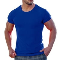 Muška košulja Ljetni sportovi Fitness Leisure Vertical Bar okrugli vrat Majica kratkih rukava Plavi XXL