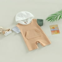 Hirigin novorođenčad ljeto hood haudper, kontrastni skok kratkih rukava s kratkim rukavima sa džepom