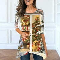 Francuska Dimple ženska casual modni božićni print dugih rukava srednje dužine lrregularni hem gornji