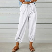 Cleance ispod $ Odjeća, AXXD Ljeto Loose Lanen Pocket Solid Hlače Žena haljina hlače bijela 8