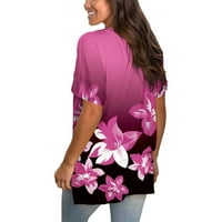 Cvjetni bluze za žene s kratkim rukavima V-izrez cvjetne slobodno vrijeme 5xl